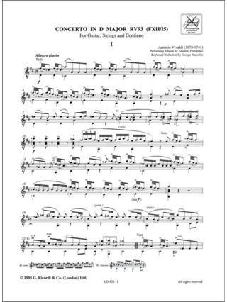 Concerto Pour Guitare En Ré Maj. - F. 12 N° 15 - VIVALDI - Partition